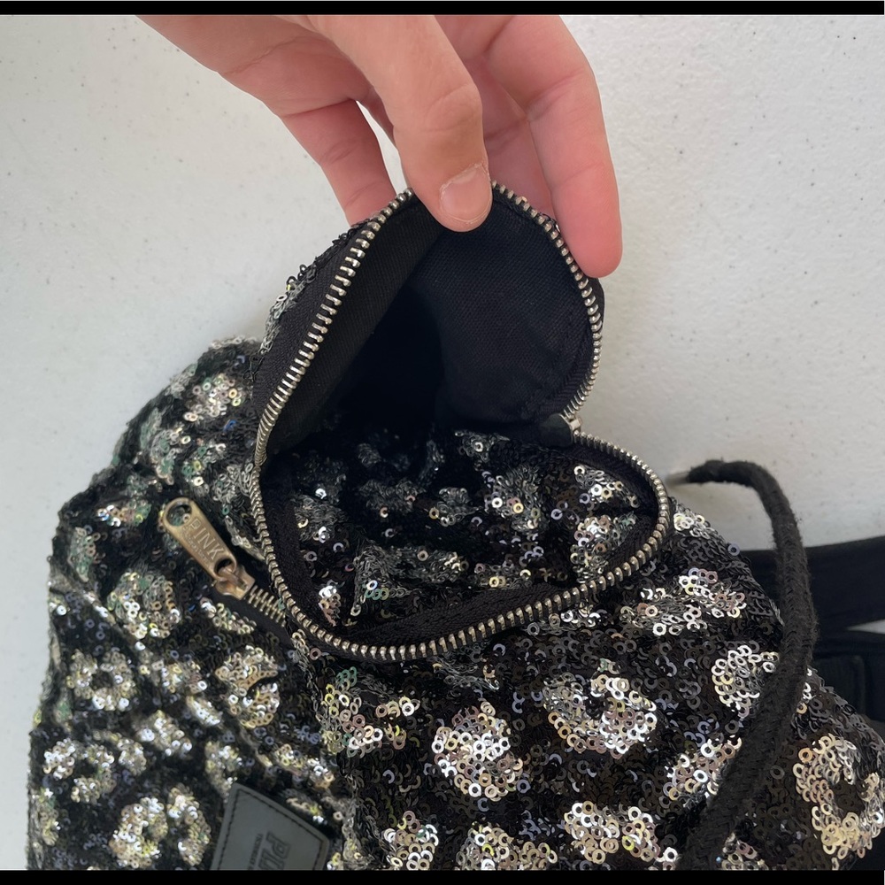 Victoria’s Secret Pink Bling Backpack Sequin Leopard Travel Bag Cheetah Animal - Picture 9 of 14